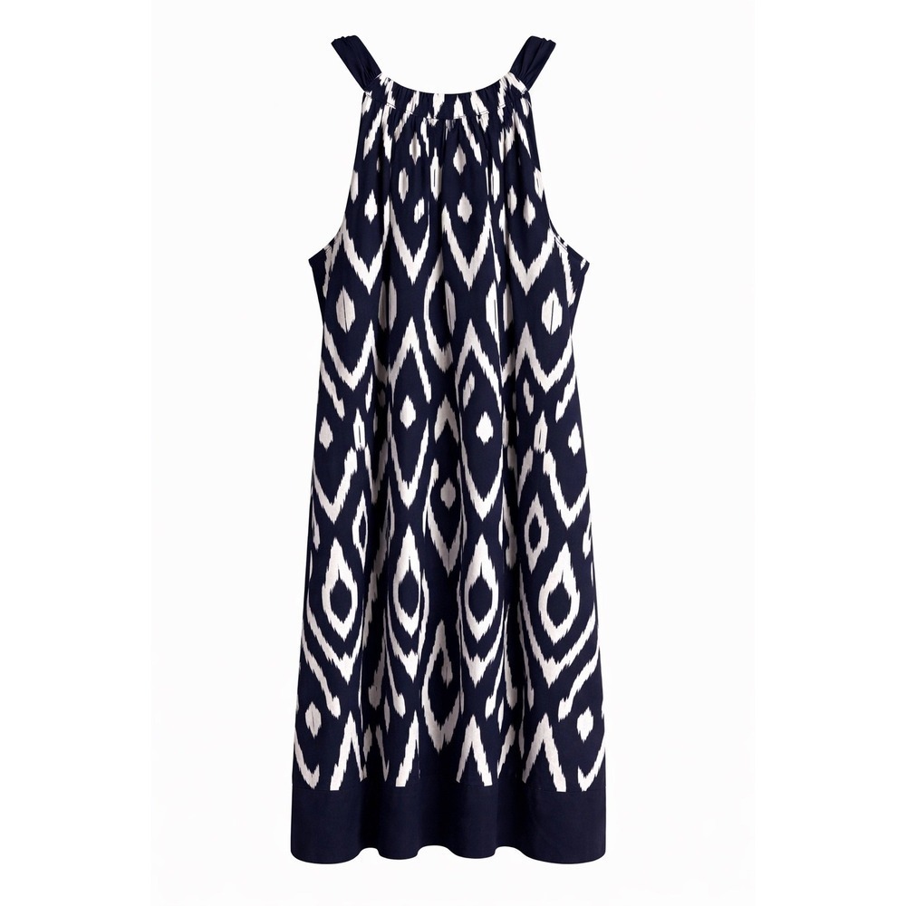 Mud Pie Blue White Ikat Halter Dress Size M Shift Beach Resort Dress